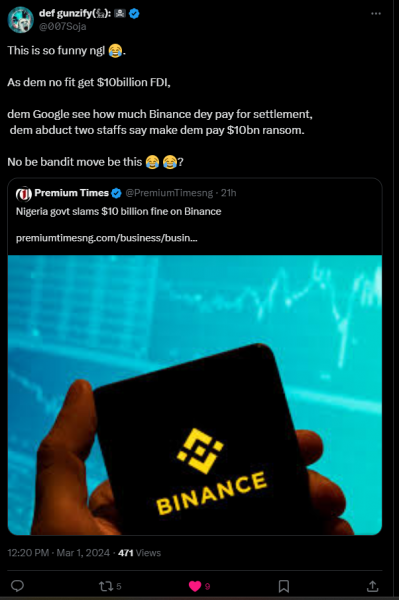 Нигерия опровергает сообщение о штрафе Binance в размере 10 миллиардов долларов