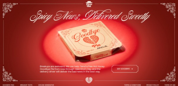 Pizza Hut предлагает «прощальные пироги» ко Дню святого Валентина
Pizza Hut предлагает «прощальные пироги» ко Дню святого Валентина