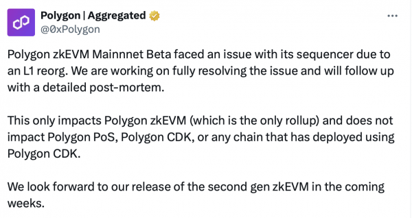 Polygon zkEVM не работает из-за проблем с секвенсором блокчейна