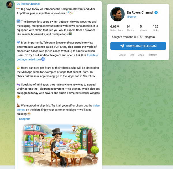Telegram запускает встроенный в приложение браузер с поддержкой децентрализованных веб-сайтов Telegram запускает встроенный в приложение браузер с поддержкой децентрализованных веб-сайтов