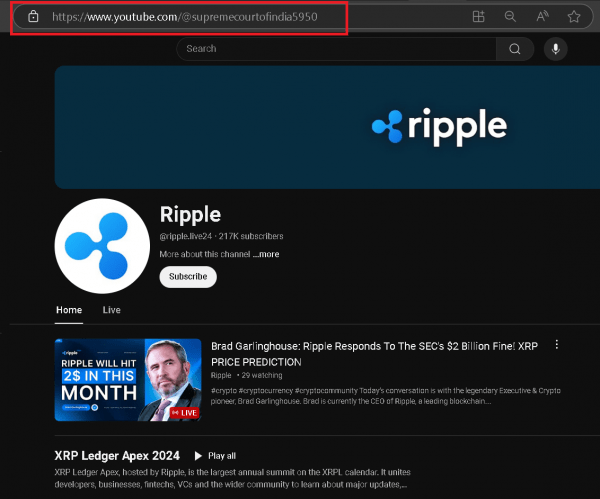 Канал Верховного суда Индии на YouTube был взломан для продажи XRP