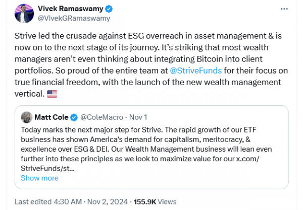 Strive Рамасвами запускает подразделение по управлению активами, предлагающее клиентам биткоин Strive Рамасвами запускает подразделение по управлению активами, предлагающее клиентам биткоин