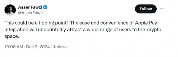 Coinbase интегрирует Apple Pay для всех приложений Onramp