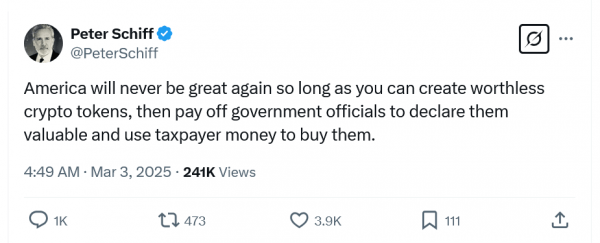 Доминирование Биткоин падает ниже 50%, так как Трамп рекламирует резерв криптовалюты