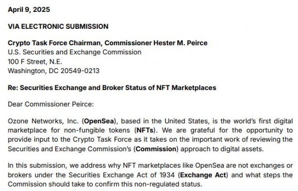 OpenSERE призывает SEC исключить NFT рынков из -за корректировки регулятора