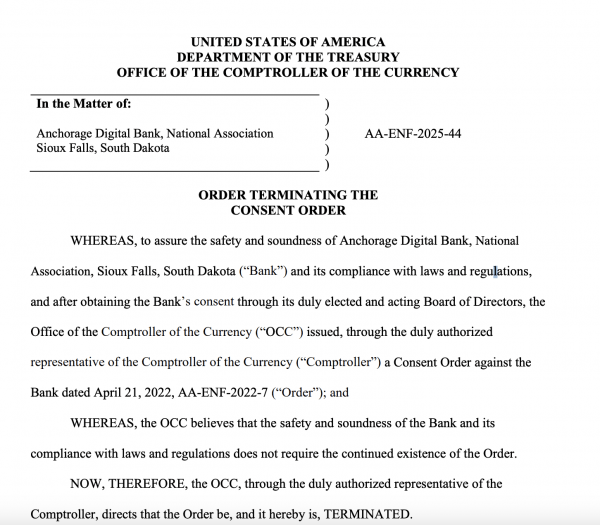 US OCC завершается 2022 году, нацеленное на Anchorage Digital по AML