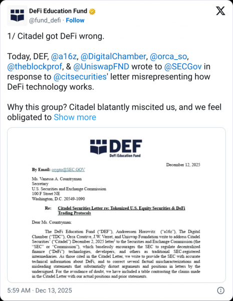 Криптовалютные группы раскритиковали призыв Citadel к ужесточению правил DeFi