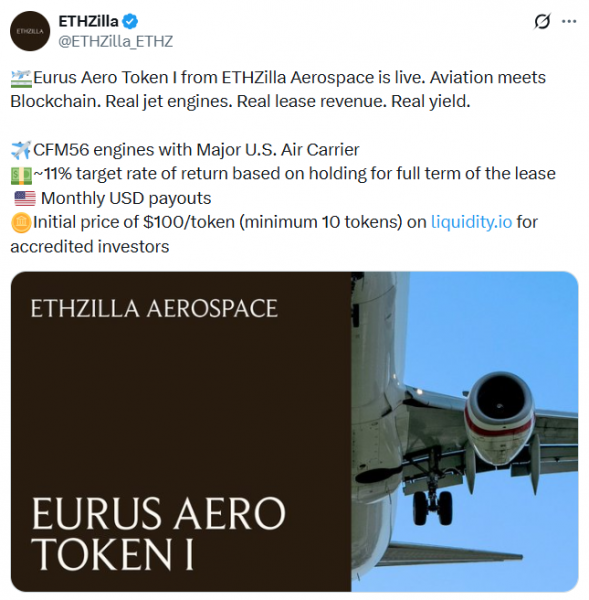 ETHZilla меняет стратегию, предлагая токенизированный реактивный двигатель