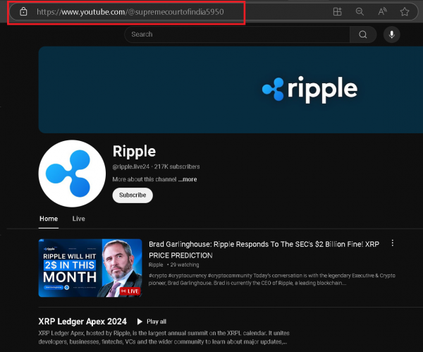 Канал Верховного суда Индии на YouTube был взломан для продажи XRP