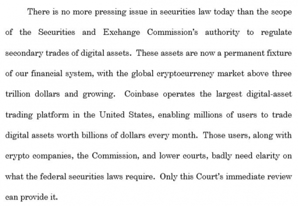 Coinbase просит апелляционный суд постановить, что сделки с криптовалютой не являются ценными бумагами