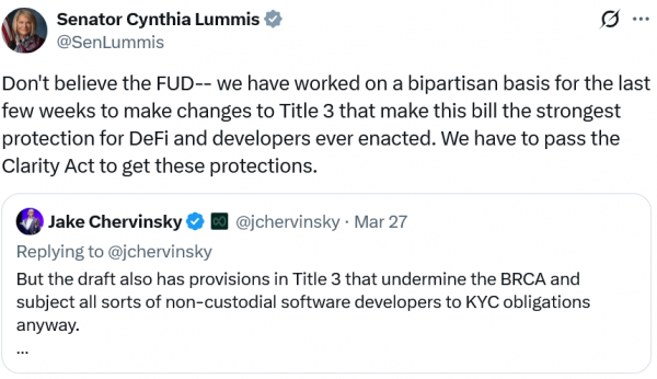 Ламмис говорит, что Закон CLARITY обеспечивает надежную защиту DeFi Ламмис говорит, что Закон CLARITY обеспечивает надежную защиту DeFi