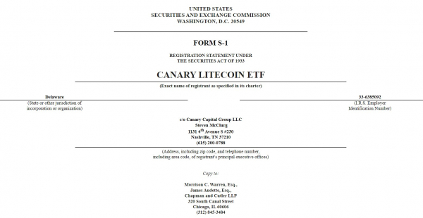 Canary Capital подает заявку S-1 для Litecoin ETF
